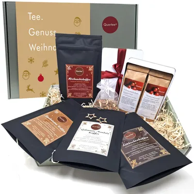 Produktbild von Tee & Kaffee Geschenkset zu Weihnachten - Tee, Kaffee & Deko zu Weihnachten – Hochwertiges Geschenkset für Genießer - Geschenk für Frauen und Männer