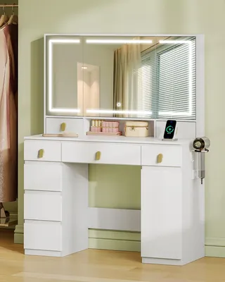 Immagine prodotto di Comò con specchio e illuminazione - Legno - 8 cassetti - Arredamento per la camera da letto