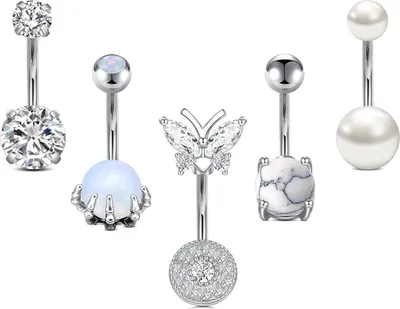 Produktbild von Bauchnabelpiercing Set 14G Chirurgenstahl Silber 10mm Damen Opal Diamant