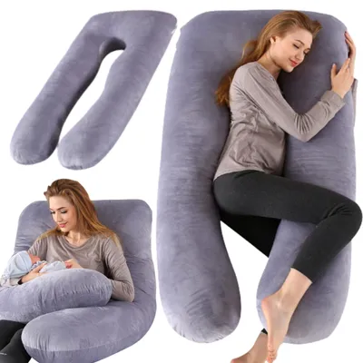 Zdjęcie produktu dla Poduszka do ciąży 2 w 1 w kształcie litery U, z bawełnianą poszewką – ergonomiczna poduszka do karmienia i podtrzymywania ciała, zapewniająca komfortowy sen