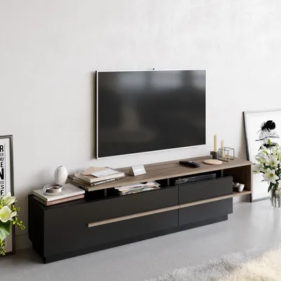 Image de Skye Decor, Pia - Black, Walnut, Meubles TV, noir, 180 x 46,4 x 38,9 cm