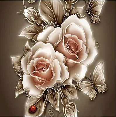 Produktbild von 5D Diamant Malerei Kits, DIY 5D Schmetterling Stieg Blume Vollbohrer Krystal Strass Painting Diamont Stickerei Gemälde für Wand Décor,30X30CM (Gold Rosa)