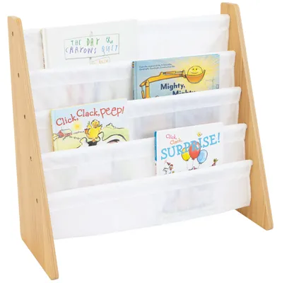 Kinderbücherregal mit 4 Ebenen, natur/weiß, 63x28x60 cm