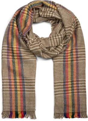 Produktbild von styleBREAKER Damen weicher Schal mit Pepita Hahnentritt Muster, bunten Streifen und Fransen, Winter, Stola 01017121