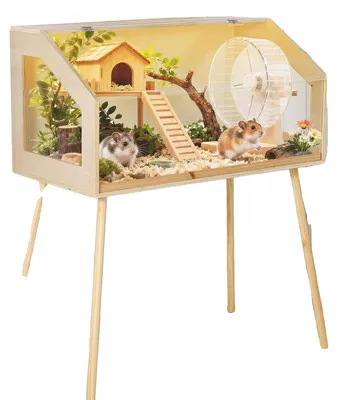 Image de Cage pour hamster, en bois, dimensions 80 cm x 40 cm x 100 cm, adaptée aux hamsters syriens et aux hamsters nains, avec litière en quantité suffisante, et couvercle ouvrable