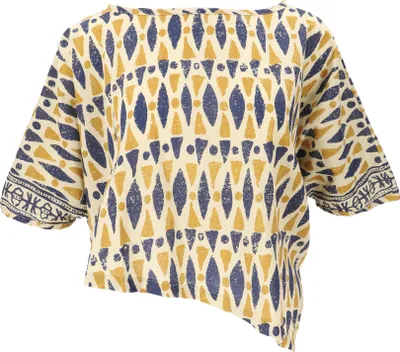 Produktbild von Boho Blusentop, Asymmetrische Basic Kurzarmbluse, Weite Sommerbluse - Senfgelb, Damen, Viskose, Blusen & Tunikas