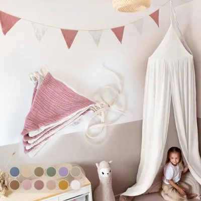 Produktbild von Handgemachte Wimpelkette für Kinderzimmer aus Musselin Baumwolle