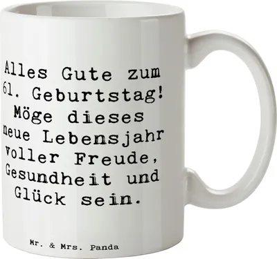 Produktbild von Mr. & Mrs. Panda Pott Spruch 61. Geburtstag - Weiß - Geschenk, Tasse, Freude, Becher, Kaffeetasse, handgefertigt, Erfahrungen, Kaffeebecher, Keramiktasse, Lebensfreude