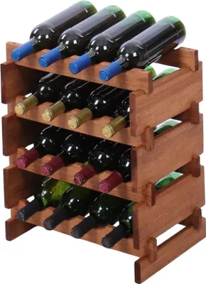 Produktbild von Weinregal VINOTECA FLEX PRO | HxBxT 51x46x28cm | 16 Flaschen auf 4 Ebenen | Massives Kiefernholz | Braun geölt