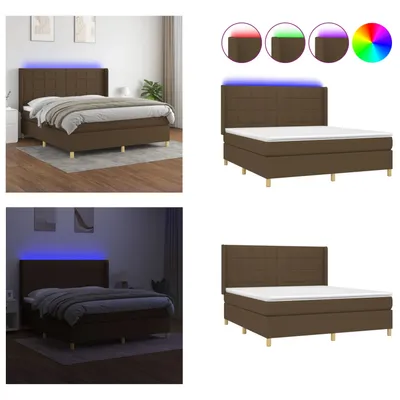 Produktbild von vidaXL Boxspringbett mit Matratze & LED Dunkelbraun 180x200 cm Stoff - Boxspringbett - Boxspringbetten - Bett - Schlafzimmermöbel