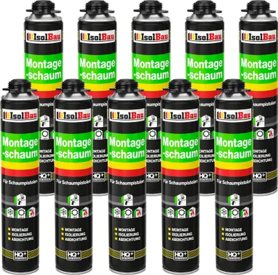 Image de Isolbau Mousse de montage 10 x 750 ml Mousse polyuréthane 1K pistolet isolation étanchéité