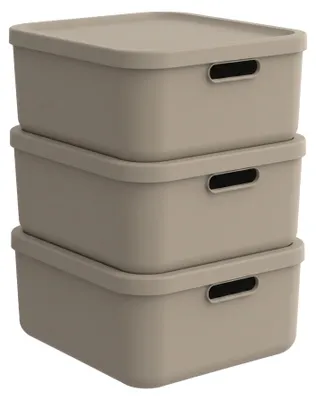 Produktbild von Rotho Aufbewahrungsbox 3er-Set 20 l Albula Light – Kunststoffbox 39,5 × 35,5 × 17,7 cm – Box mit Deckel – Stapelbox sicher verschließbar – Plastikbox