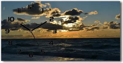 Produktbild von Wanduhr aus Glas – 60x30 cm - Glasbild - Glasuhr - Gehärtetes Glas - schwarze-zeiger - Sonnenuntergang am Meer