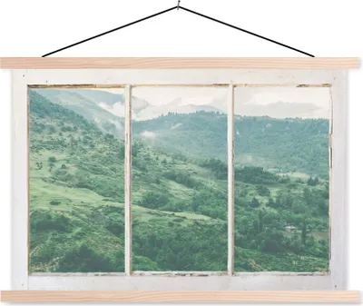 Produktbild von MuchoWow® Textilposter Aussicht - Landschaft - Grün 60x40 cm mit holzfarbenen Rahmen - Bilder