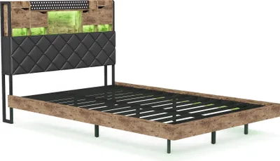 Obrázek produktu pro Čalouněná postel UnboxG, plovoucí postel 140×200 cm s LED osvětlením, čelem a úložným prostorem, moderní manželská postel do ložnice, prostorově úsporná a stylová