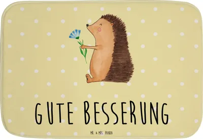 Produktbild von Mr. & Mrs. Panda Duschvorleger Igel Blumen - Gelb Pastell - Geschenk, Krankenhaus, Badteppich, Gute Besserung, Badezimmer Matte, Badematte, duschmatte, Genesungswünsche