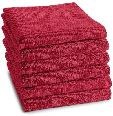 Zdjęcie produktu dla Unyqoos® DDDDD, zestaw 6 ręczników kuchennych, czerwone, 100% bawełna, 50 x 55 cm, miękka frotte, wysoka chłonność