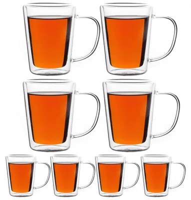Produktbild von MONZANA® 8x Teegläser mit Henkel 250ml Doppelwandig Borosilikatglas Spülmaschinenfest Hitzebeständig Teetassen für heiße Getränke Glas Thermobecher