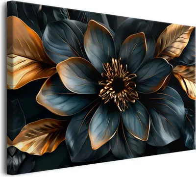 Obrázek produktu pro Obraz na plátně pro obývací pokoj Květina a zlaté listy 80x120cm