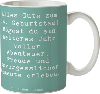 Produktbild von Mr. & Mrs. Panda Trinkbecher Spruch 14. Geburtstag - Meeresbrise - Geschenk, Kaffeebecher, Happy Birthday, Alles Gute zum, Teetasse, Alter, Pott, Geschenkidee, Kind