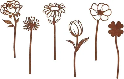 Imagen del producto de Decoración para jardín de metal, con aspecto oxidado, juego de 6 piezas, ideal para jardín y balcón