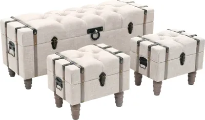 Immagine prodotto di Set di panche portaoggetti 3 pezzi in legno massiccio e acciaio 112x37x45 cm