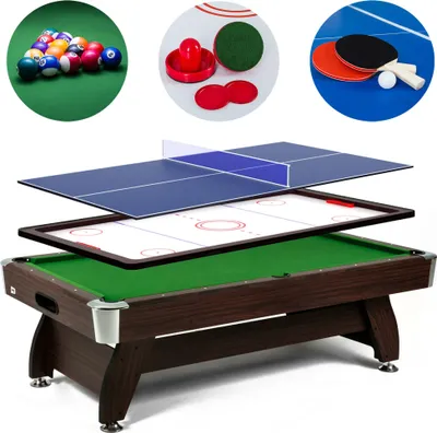 Obrázok produktu pre Biliardový stôl Vip Extra 7 FT hnedo/zelený s nadstavcom ping-pong/hokej