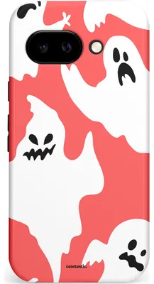 Productafbeelding van Casetastic hoesje geschikt voor Google Pixel 9a - Dubbellaagse bescherming - Halloween Spooky Ghosts - Fashion Case - Wit Roze Perzik