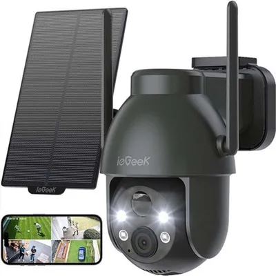 Image de Caméra de sécurité extérieure sans fil, alimentée par énergie solaire, avec une résolution de 2K et une rotation panoramique-inclinaison à 360 degrés