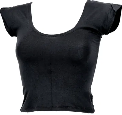 Produktbild von Bauchfreies Goa Psytrance Pixi Shirt, Choli Top - Schwarz, Damen, Elasthan,Viskose, Größe: S