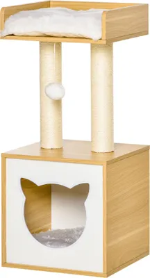 Image de PawHut Arbre à chat griffoir pour chat arbre à grimper niche maison pour chat plate-forme supérieure balle suspendue hauteur 81 cm