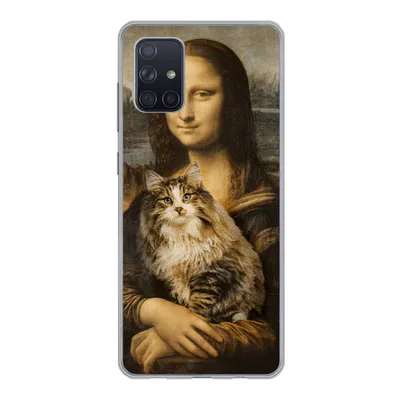 Produktbild von MuchoWow® Handyhülle Schutzhülle Hülle für Samsung Galaxy A51 Mona Lisa - Katze - Leonardo da Vinci - Vintage - Kunstwerk - Alte Meister - Gemälde Silikon Softcase Handy Hülle - Schutzabdeckung