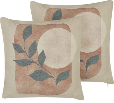 Obrázek produktu pro BELIANI Sada 2 dekorativních polštářů vícebarevné polyester bavlna 45 x 45 cm se vzorem listů dekorační polštáře a doplňky