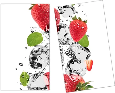 Produktbild von Spritzschutz Herdabdeckplatte Schneidebrett aus Glas Erdbeeren auf Wassersplash 2-Teilig (60x52cm)
