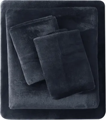 Productafbeelding van Pluche microfleece volledige lakenset - zachte polar fleece fluwelen lakens - extra warme winter flanellen lakens met diepe zak - donkergrijs