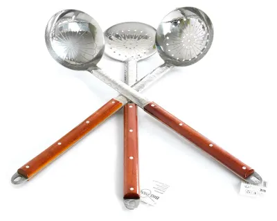 Produktbild von 3er-Set XXL 65cm Schöpflöffel Suppenkelle Küchenhelfer Gießlöffel Soßenlöffel Schaumkelle Schumovka Schaumlöffel Edelstahl Perfekt für Kazans oder Großküchen