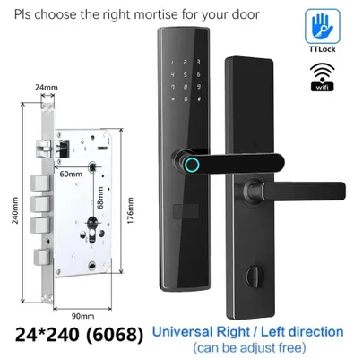 Produktbild von Intelligentes Türschloss - F15 digitales Türschloss - WiFi - TTLock-App - Fingerabdruck - Tastenfeld - 6068-Einsteckschloss - 24/240-Mortise