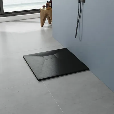 Produktbild von 90 x 90 cm Duschwanne SMC Duschtasse Schwarze Rutschfeste Brausewanne Eckig ohne Ablaufgarnitur ohne Siphon Steinoptik Brausetasse