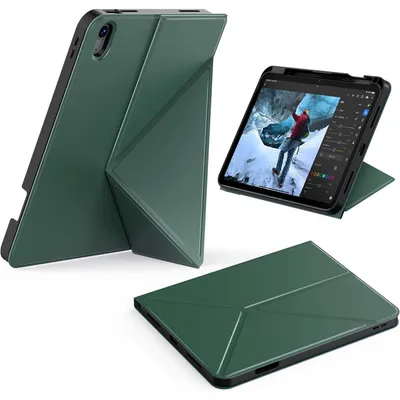 Image de Étui pour iPad de 10e génération, écran de 10,9 pouces, avec support pour stylet, pliable, couleur vert nuit
