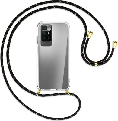 Produktbild von Handykette Backcover-Schutzhülle mit Band (Metall goldfarben) für Xiaomi Redmi 10 - schwarz/gold