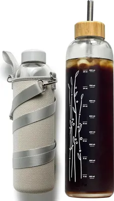 Image de Drinmoaer Bouteille en verre 900ml Bouteille d'eau de sport avec housse en néoprène et sangle (plastique blanc et