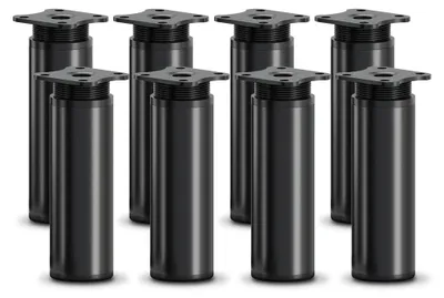 Produktbild von 8er Set sossai moderne runde Möbelfüße in Schwarzmatt 120mm höhenverstellbar Schrankfüße Sockelfüße