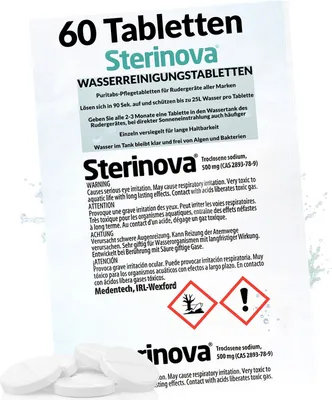 Produktbild von JB White Puritabs Sterinova 60x Wasser Rudergerät Tabletten gegen Algen, extra konzentriert, Chlortabletten zB geeignet für WaterRower, SportPlus, Skandika Wasserrudergerät (10 x 6)