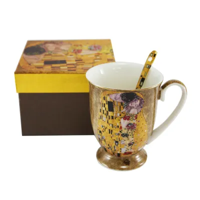 Produktbild von HOME ELEMENTS Porzellanbecher mit Löffel 280 ml, Klimt, Kiss gold