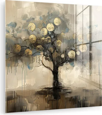 Produktbild von MuchoWow Glasbilder - Bilder auf Wandbild - Foto auf Glas Beige - Abstrakt - Baum - Gold 20x20 cm Wanddekoration aus Glas - Acrylglasbild - Acrylbilder - Bilder von Glas - Moderne