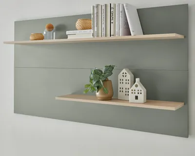 Produktbild von Wandpaneel "Center" in Salbei Grün mit Eiche, Wandregal 155 x 80 cm