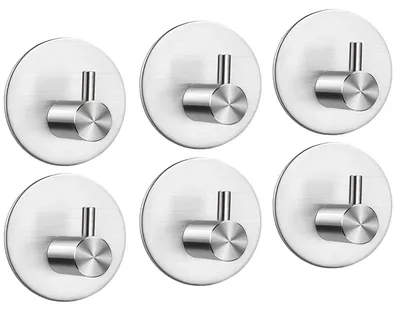 Produktbild von Selbstklebende Haken, selbstklebende Handtuchhaken, bohrfreier Handtuchhalter, wasserdichte Edelstahl-Wandhaken, Bademantelhaken, selbstklebende Haken für Bad, Toilette, Küche (6 Stück, silber)