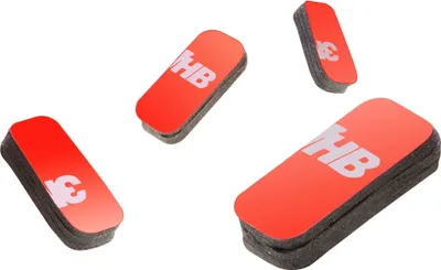 Four adhesive pads with red backing and white '3M VHB' logo, arranged on a white background.