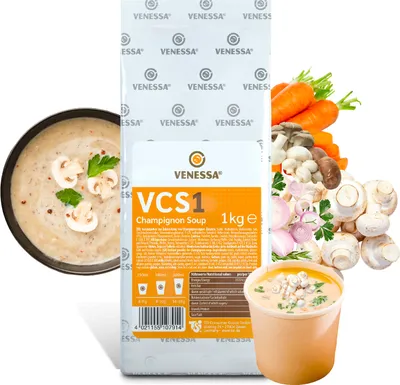 Produktbild von VENESSA VCS 1 Champignonsuppe 1kg - Pilzcremesuppe - Feine Cremige Automatensuppe - natürlicher Geschmack - Löslich, ohne Klumpen - Vending Automaten geeignet