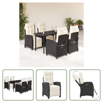 Produktbild von The Living Store 5-tlg. Garten-Essgruppe mit Kissen Schwarz Poly Rattan